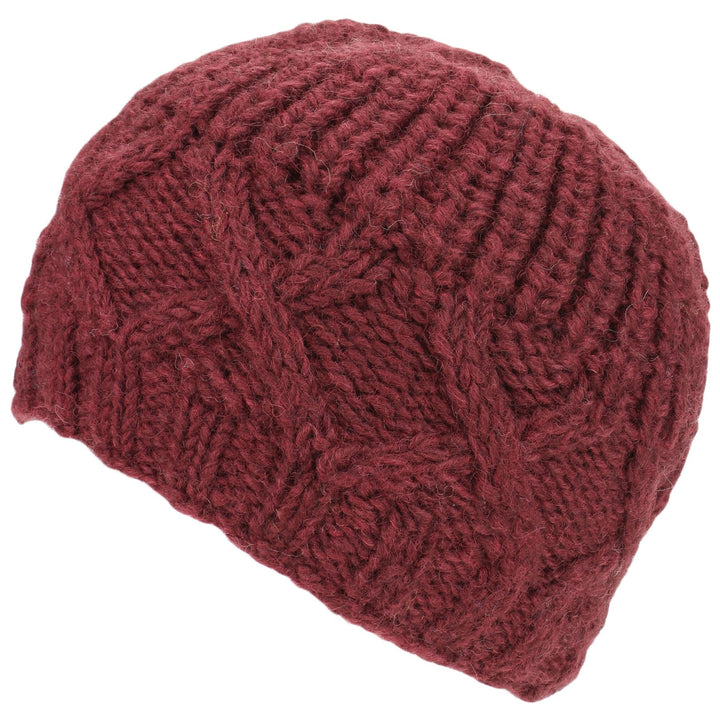 Wool Beanie Hat with Chunky Cross Cable Knit Design