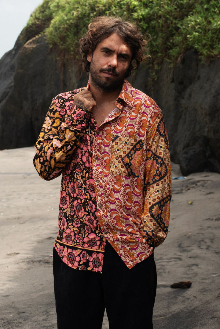 Regular Fit Long Sleeve Shirt - Random Mixed Panel Orange