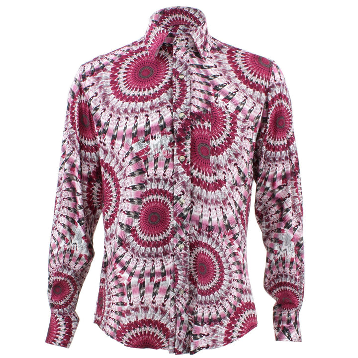 Tailored Fit Long Sleeve Shirt - Deep Red Concentric Rings