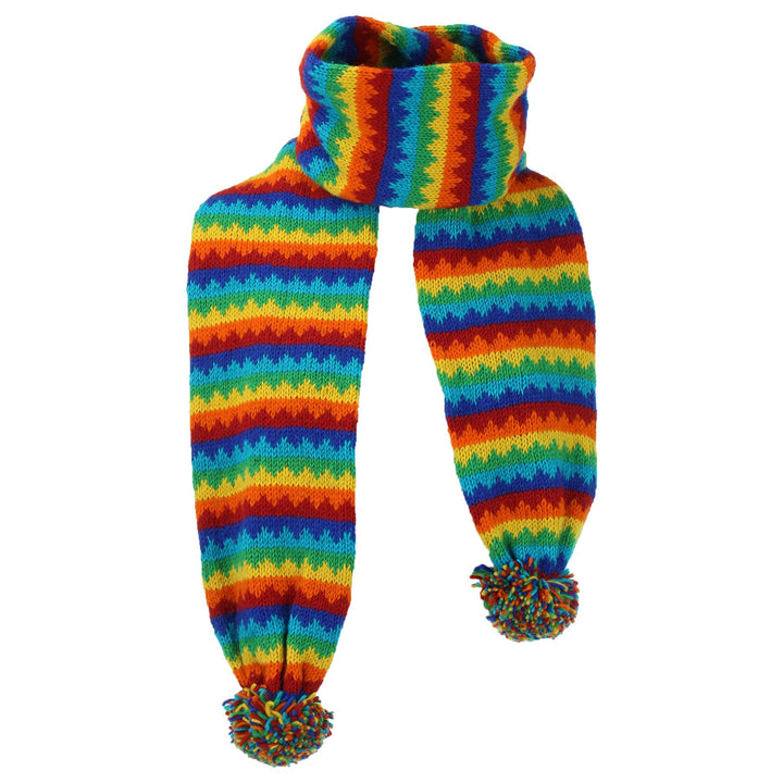Chunky Wool Knit Scarf - Rainbow Zig Zag