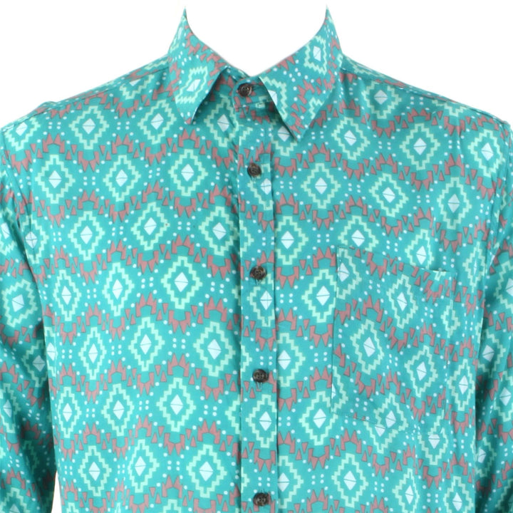 Regular Fit Long Sleeve Shirt - Green Aztec Diamonds