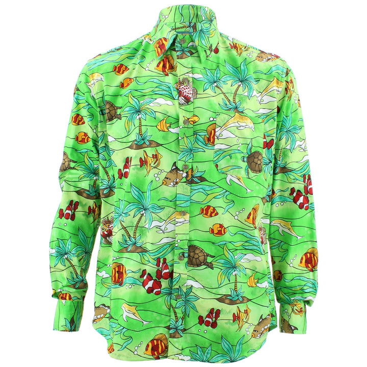 Tailored Fit Long Sleeve Shirt - Sea Life on Green