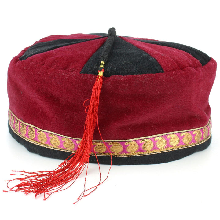 Nepalese Velvet Smoking Hat - Red Black