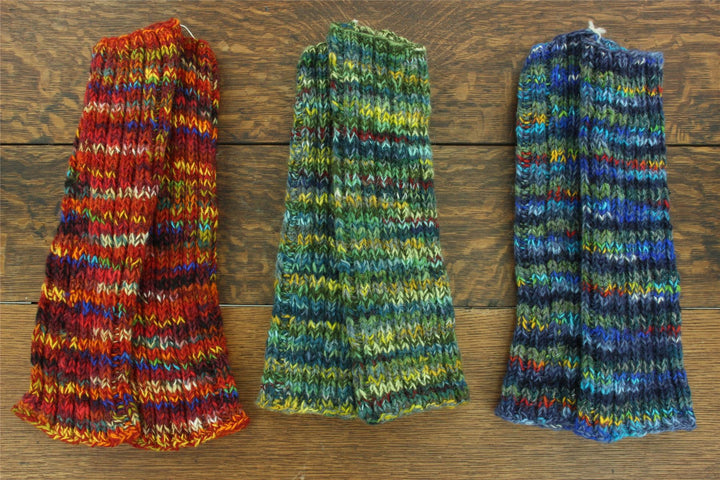 Hand Knitted Wool Leg Warmers - Stripe Greys