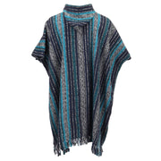 Brushed Cotton Long Hooded Poncho - Blue