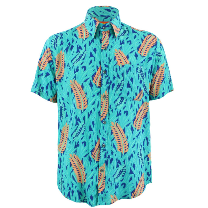Tailored Fit Short Sleeve Shirt - Salmon Pink Feathers & Turquoise Grass
