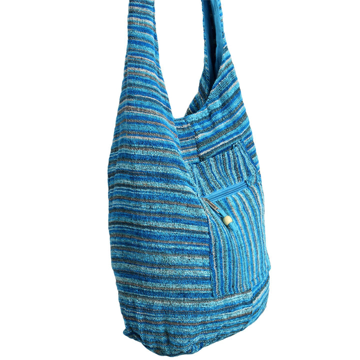 Striped Chenille Sling Shoulder Bag - Light Blue
