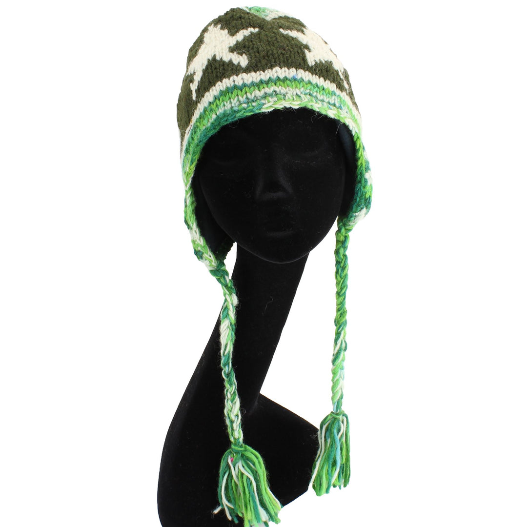 Wool Knit Earflap Tassel Hat - Star Green SD