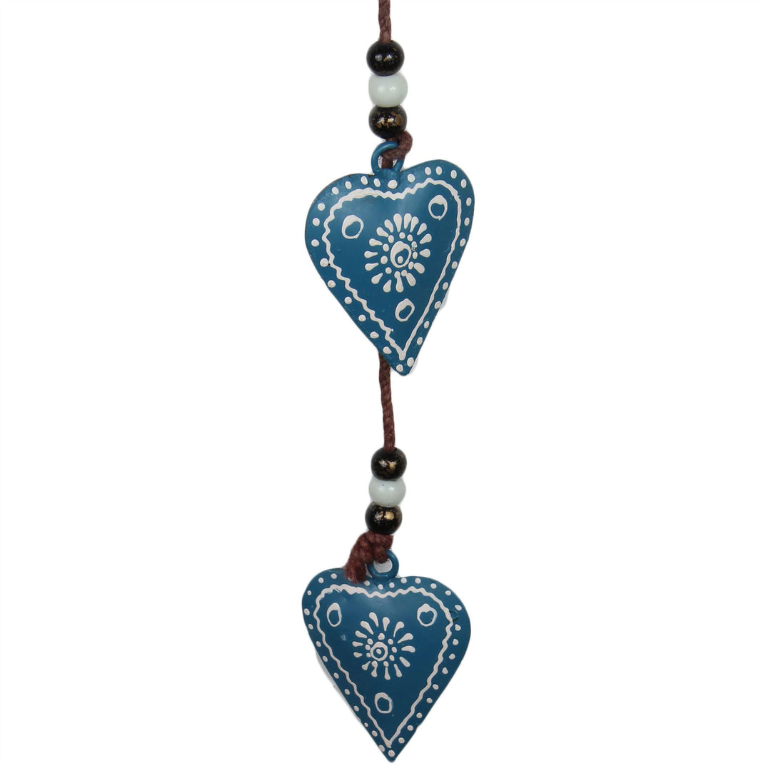 Hanging Mobile Decoration String of Hearts - Teal - Brown String