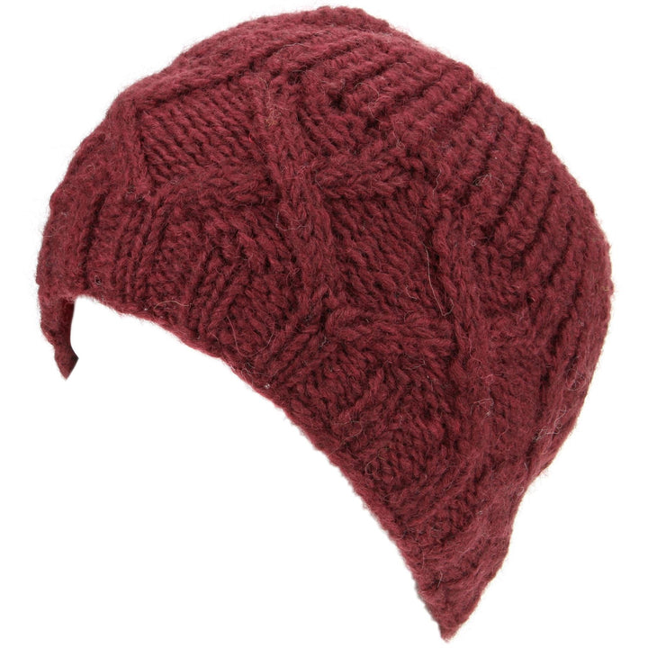Wool Beanie Hat with Chunky Cross Cable Knit Design