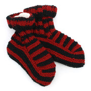 Hand Knitted Wool Ankle Socks - Stripe Red Black