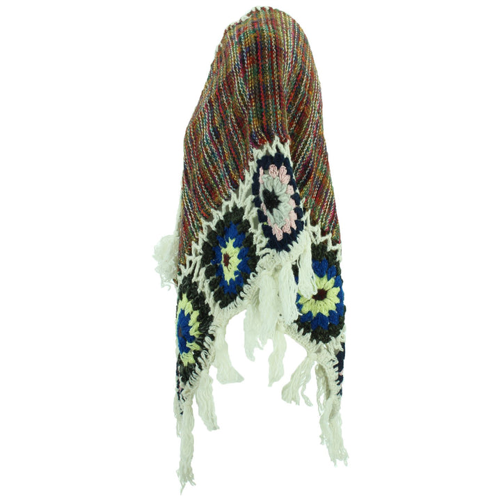 Granny Squares Crochet Poncho Short - Rainbow/Cream