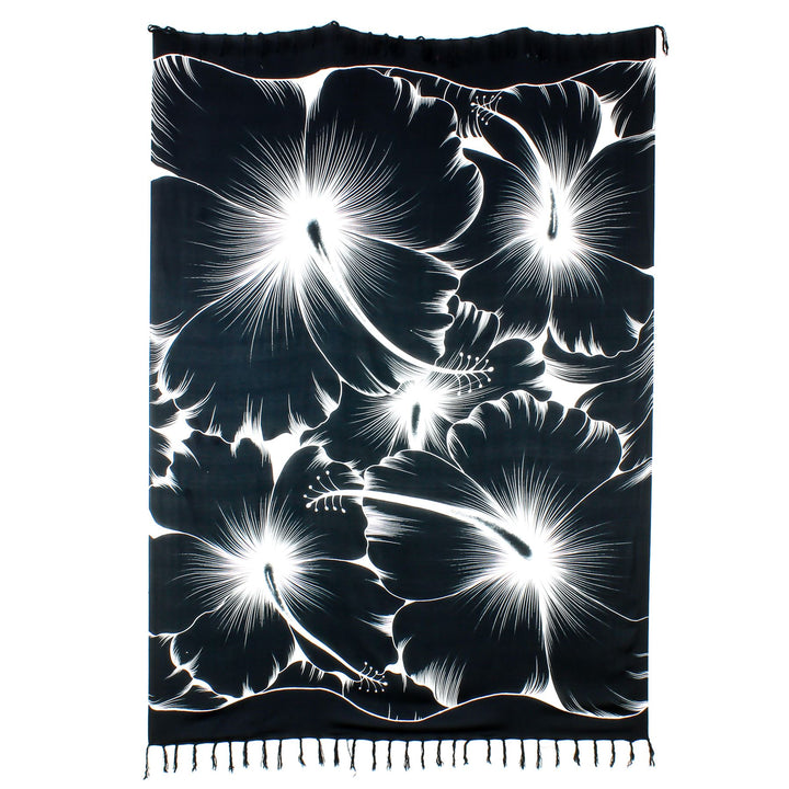 Viscose Rayon Sarong - Hibiscus - Black