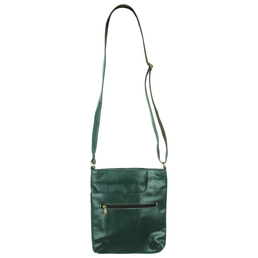 Real Leather Cross Body Messenger Shoulder Bag - Green
