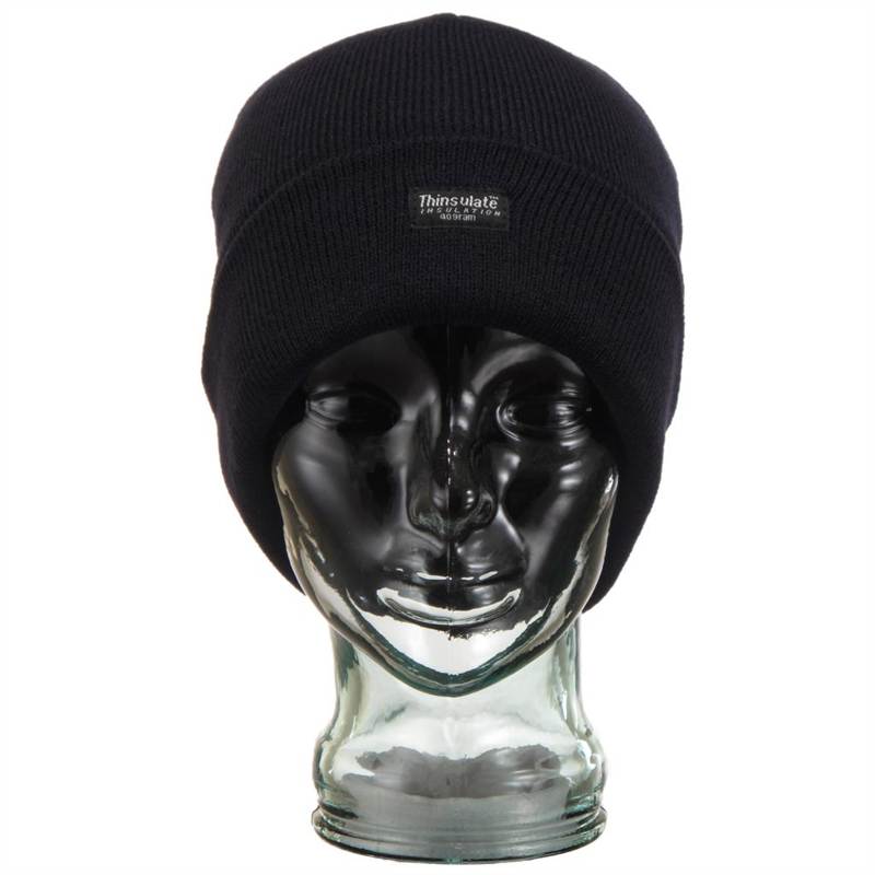 Fine Knit Beanie Hat - Black