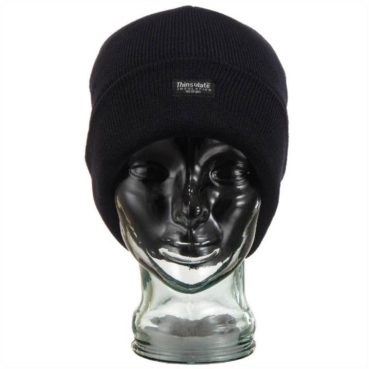 Fine Knit Beanie Hat - Black