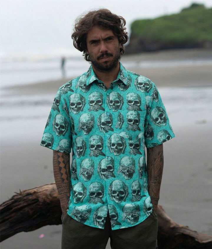 Regular Fit Short Sleeve Shirt - No Evil Skeleton