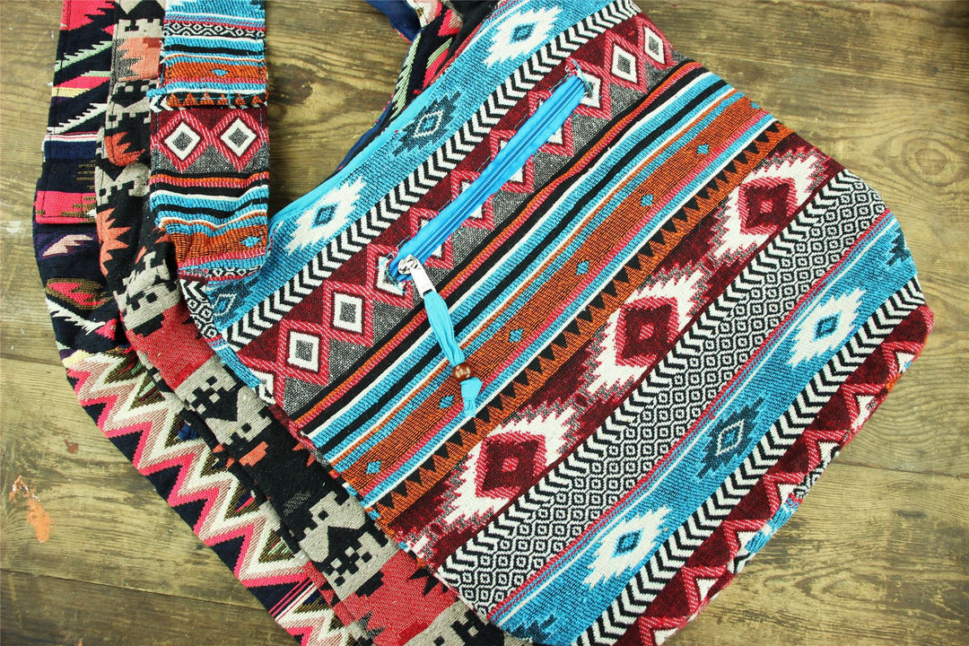 Cotton Canvas Sling Shoulder Bag - Blue Red