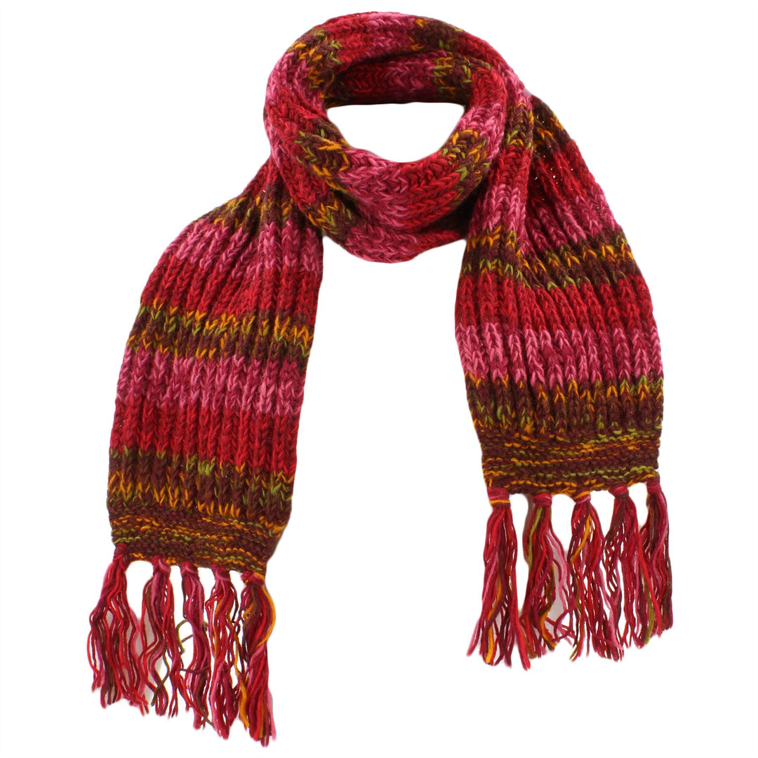 Long Chunky Knit Wool Multi Mix Scarf - Red Mix