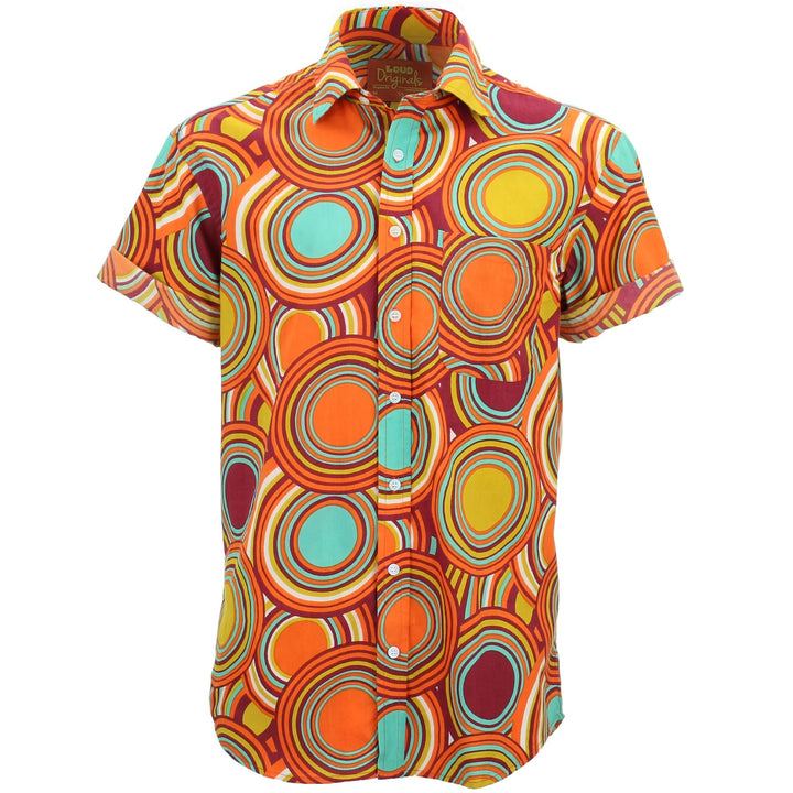 Regular Fit Short Sleeve Shirt - Retro Circle Orange Mustard