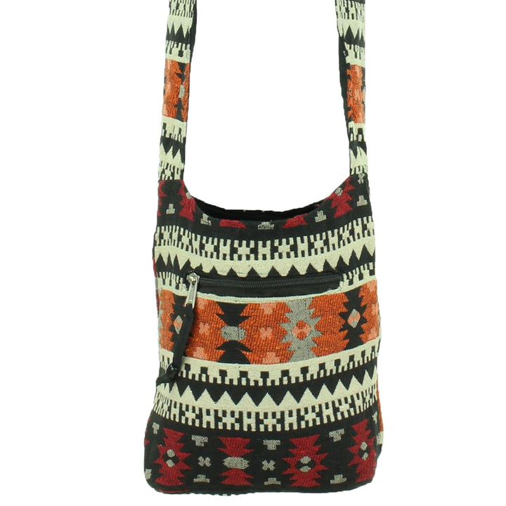 Cotton Canvas Sling Shoulder Bag - Aztec Orange Red
