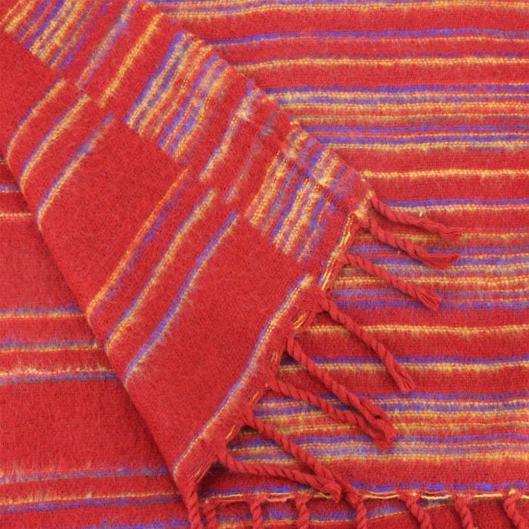 Vegan Wool Shawl Blanket - Stripe - Red Blue Yellow