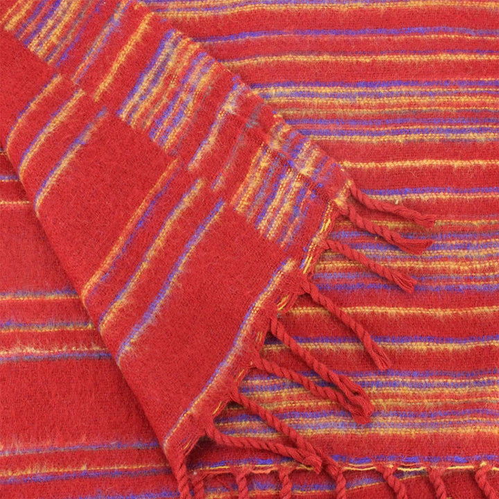 Vegan Wool Shawl Blanket - Stripe - Red Blue Yellow