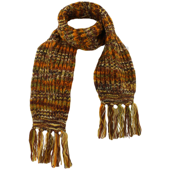 Long Chunky Knit Wool Multi Mix Scarf - Orange Mix