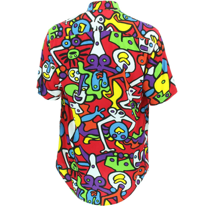 Slim Fit Short Sleeve Rayon Shirt - Tiffy Print - Red