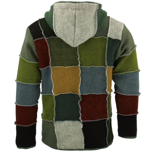 Wool Knit Patchwork Hooded Jacket - Mustard