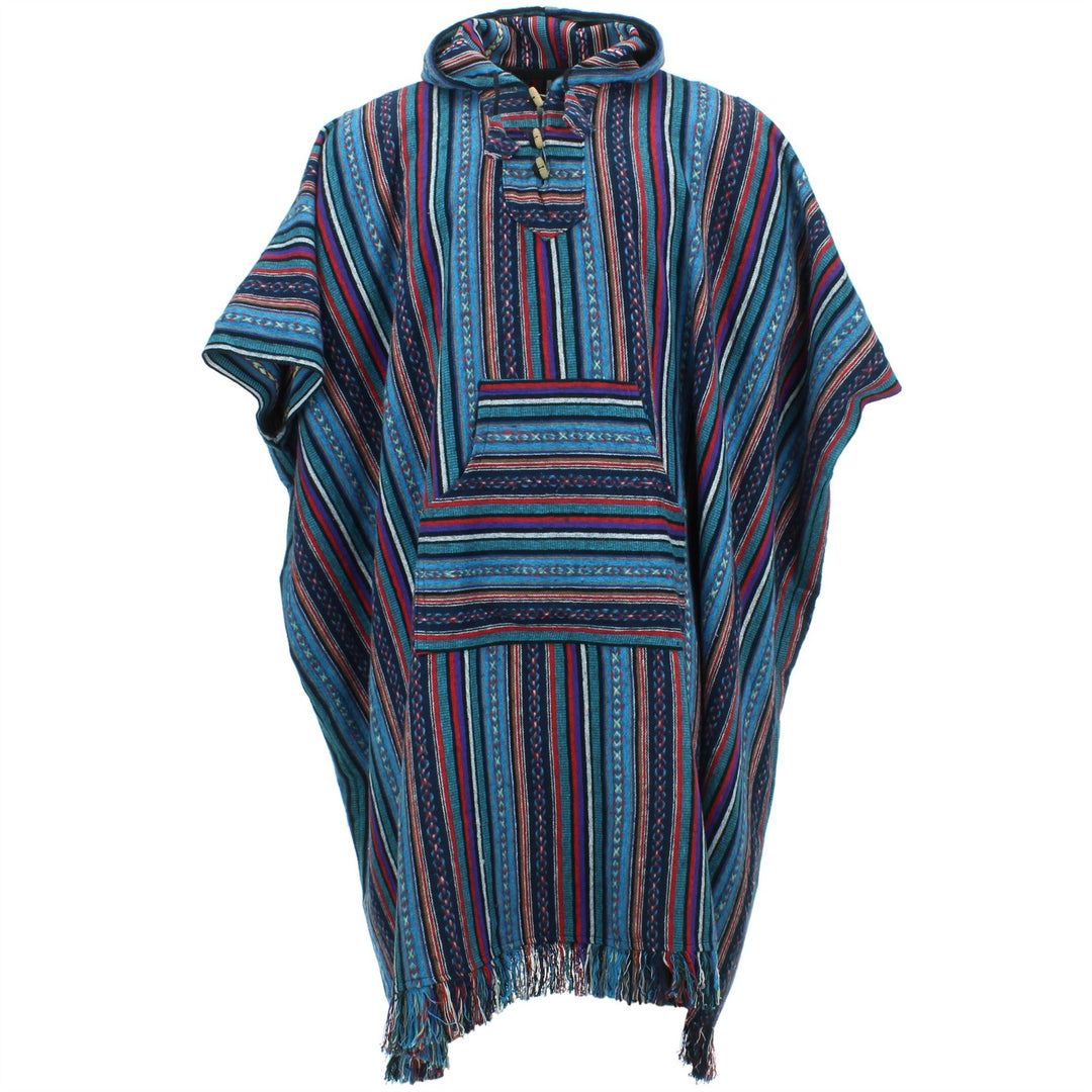 Brushed Cotton Long Hooded Poncho - Purple Sky