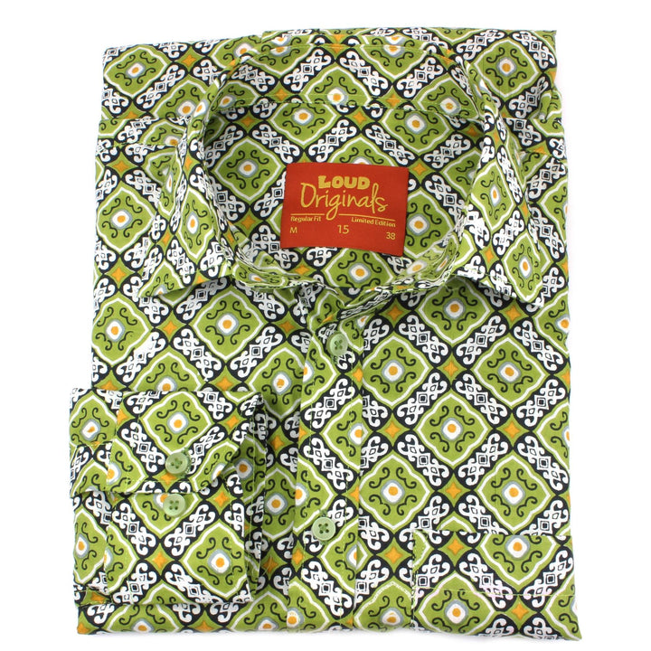 Regular Fit Long Sleeve Shirt - Green Diamond Abstract