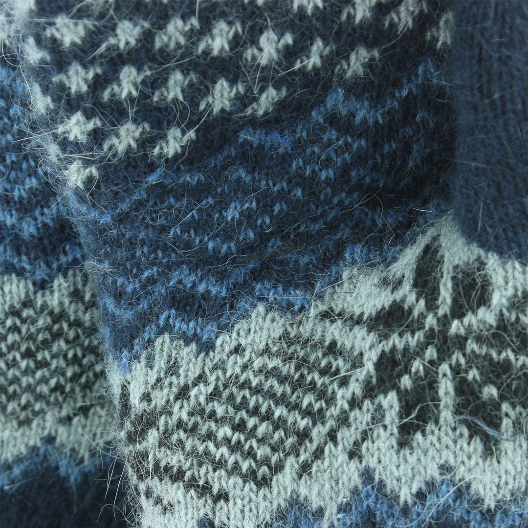 Wool Knit Fairisle Mittens - Blue