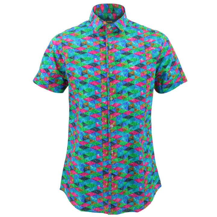 Tailored Fit Short Sleeve Shirt - Pink Blue Harlequin