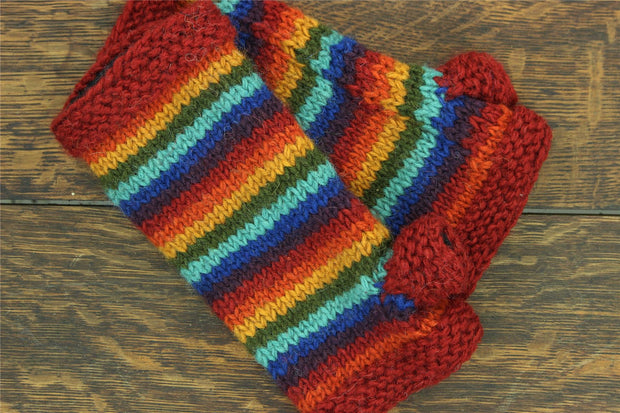 Hand Knitted Wool Arm Warmer - Stripe Dark Rainbow