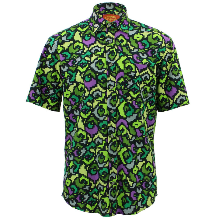 Regular Fit Short Sleeve Shirt - Pixellated Space Flower