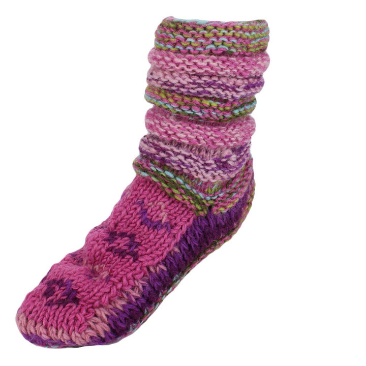 Chunky Wool Knit Slipper Socks - Pink