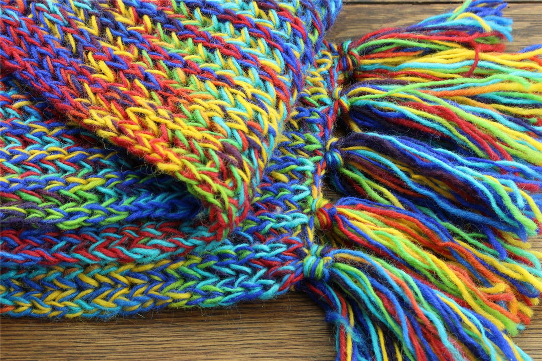 Hand Knitted Wool Scarf - SD Rainbow
