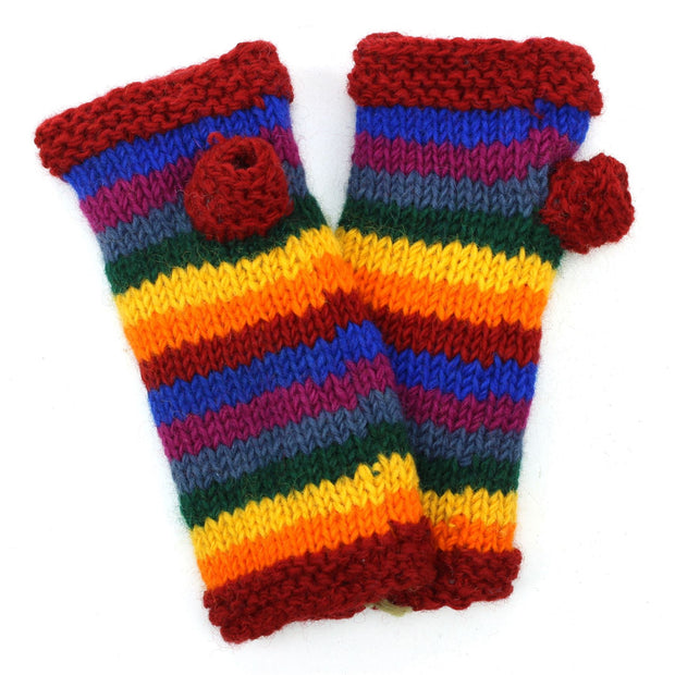 Hand Knitted Wool Arm Warmer - Stripe Rainbow