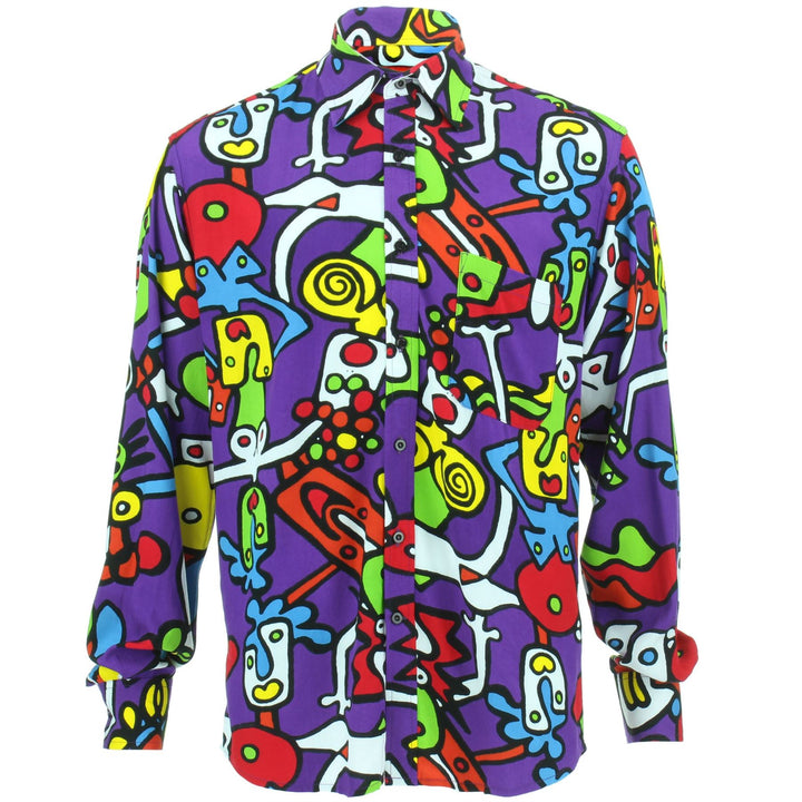 Slim Fit Long Sleeve Rayon Shirt - Tiffy Print - Purple