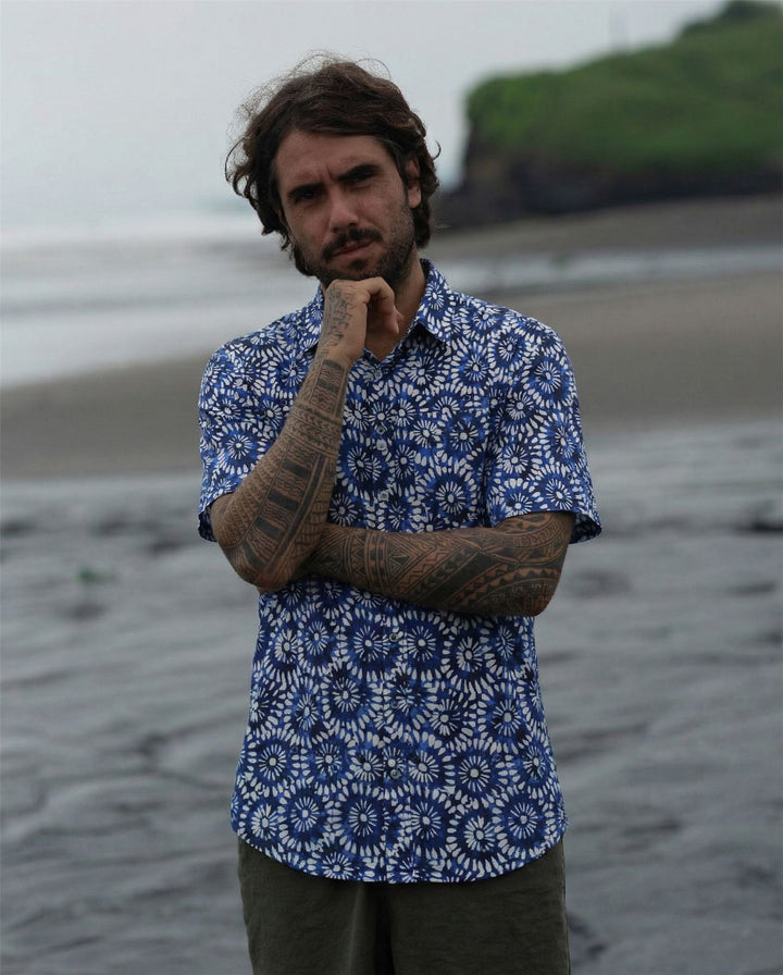 Regular Fit Short Sleeve Shirt - Indigo Shibori