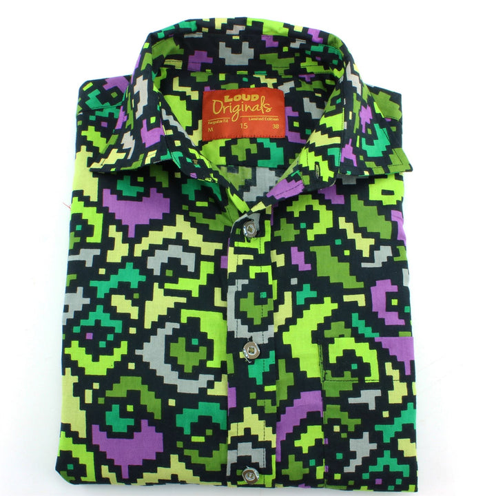 Regular Fit Short Sleeve Shirt - Pixellated Space Flower