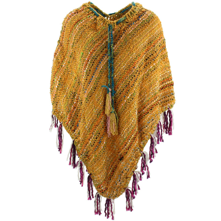 Stripe Crochet Poncho Long - Yellow