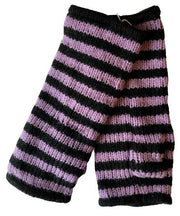 Wool Knit Fleece Lined  Wrist Warmers - Stripe Lilac Black