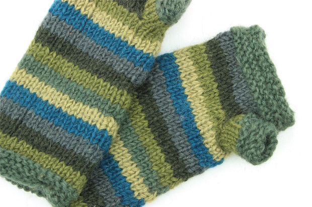 Hand Knitted Wool Arm Warmer - Stripe Green Blue