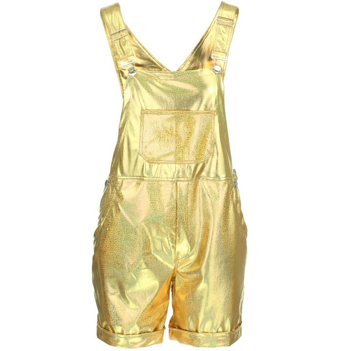 Shiny Dungaree Shorts - Gold
