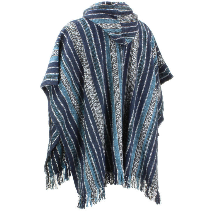 Brushed Cotton Hooded Poncho - Blue