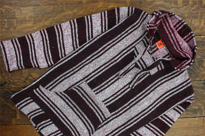 Recycled Mexican Baja Jerga Hoody - Maroon White