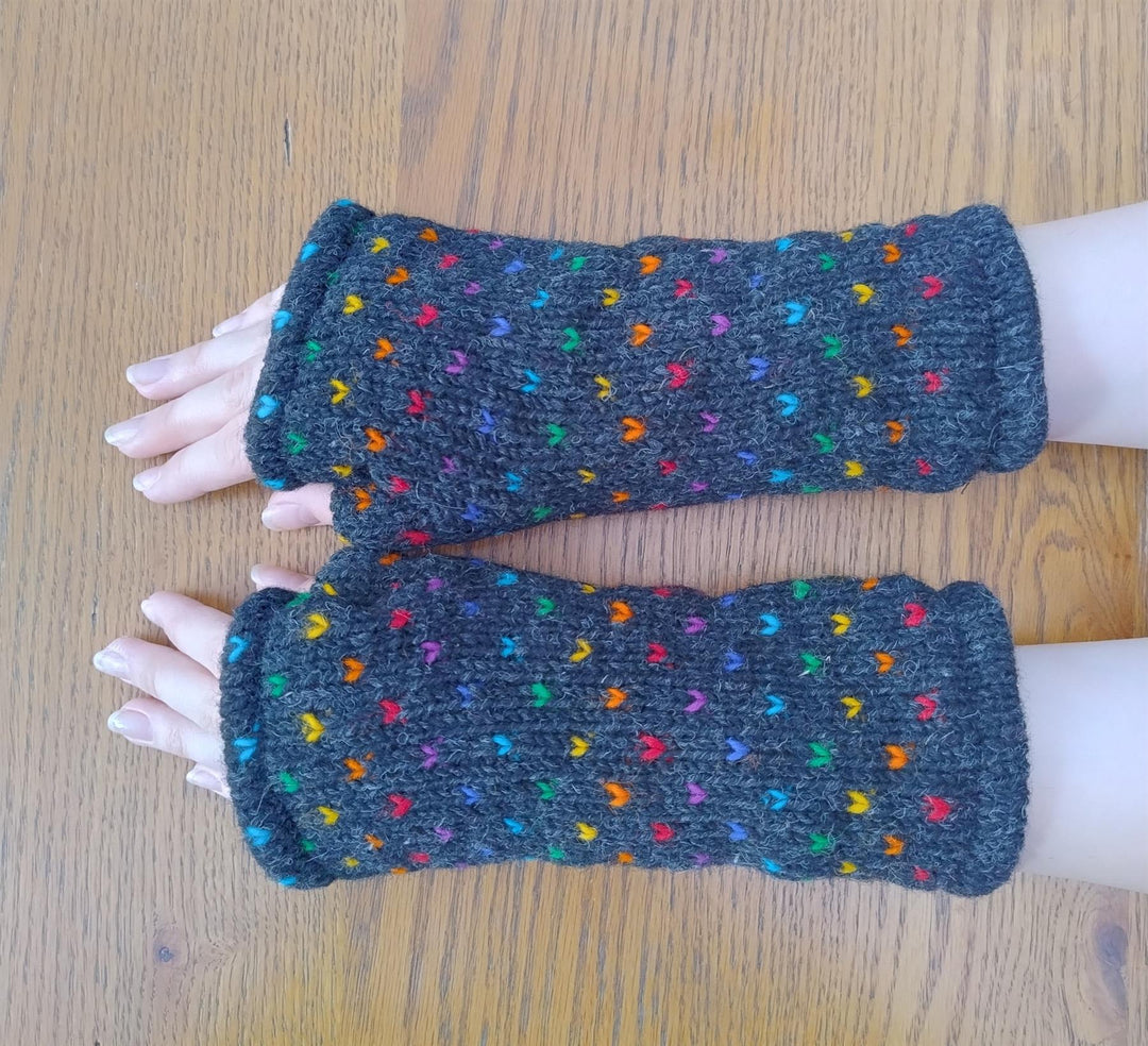 Wool Knit Fleece Lined  Wrist Warmers - Tik Tik Charcoal