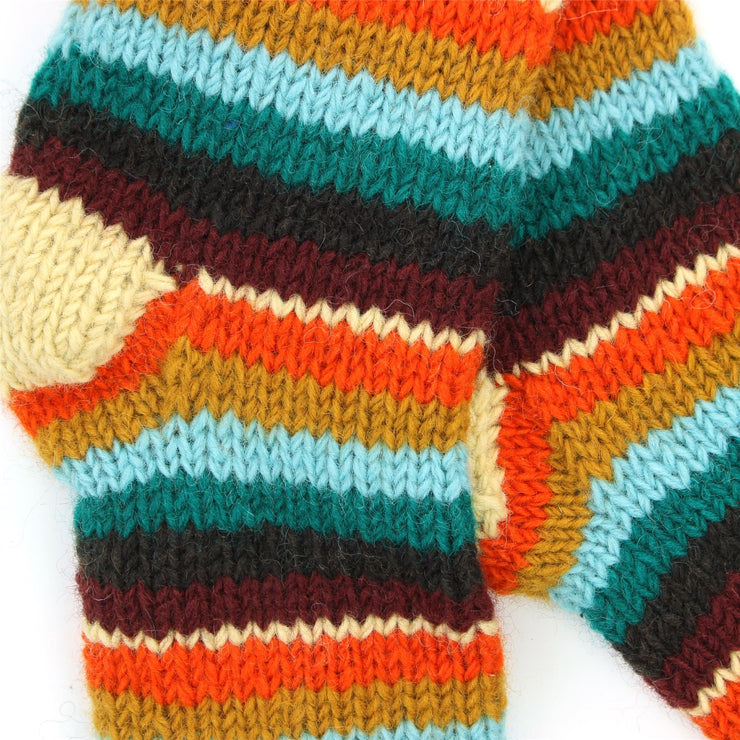 Hand Knitted Wool Ankle Socks - Stripe Retro D